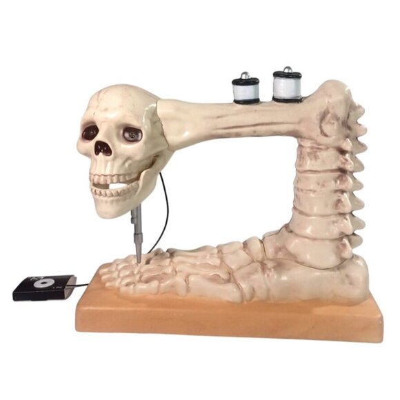 New Halloween Animated LED Skeleton TALKING Skull Sewing Machine NWT - Picture 3 of 10